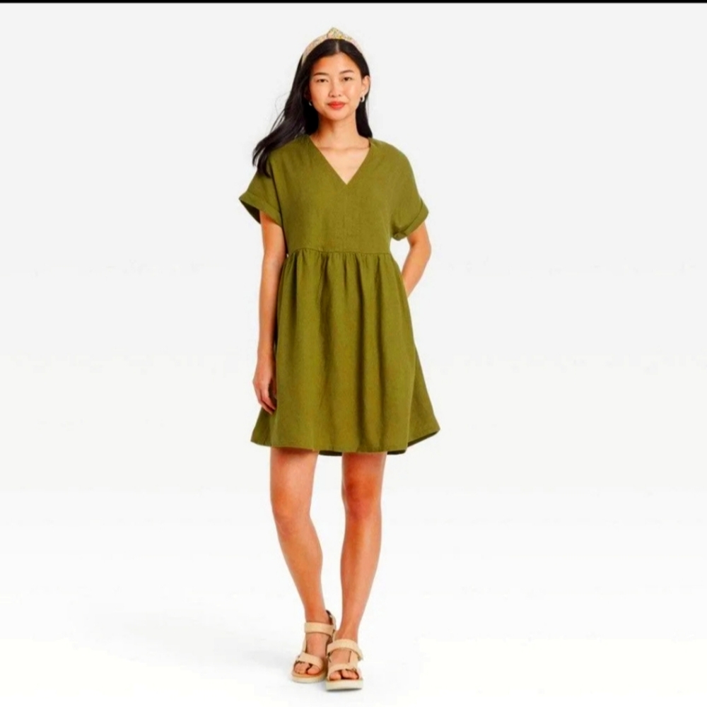 Bundle universal thread linen baby doll dresses olive and bright red orange